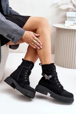 Ocieplane Botki Workery Ze Zdobieniem S.Barski HY42-281 Czarne