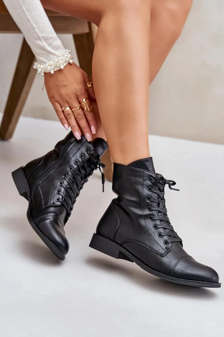 Ocieplane Botki Z Eko Skóry Na Zamek Czarne Leanaris