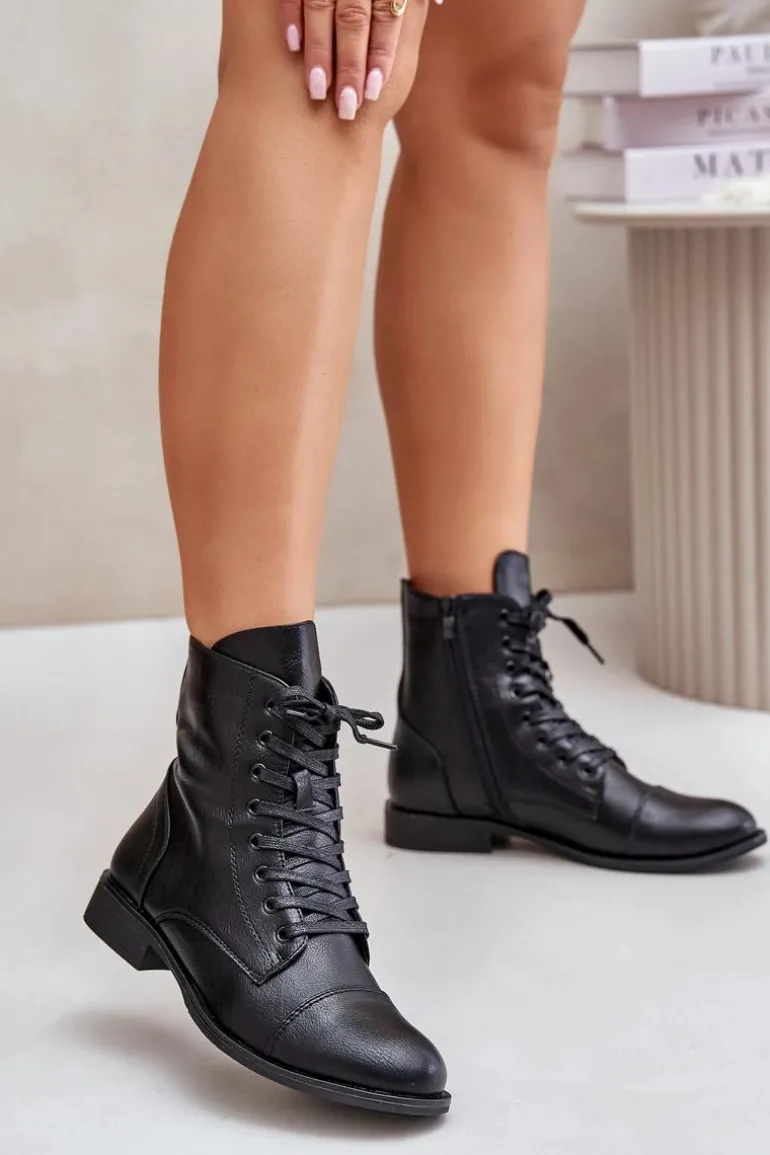 Ocieplane Botki Z Eko Skóry Na Zamek Czarne Leanaris