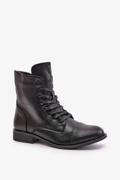 Ocieplane Botki Z Eko Skóry Na Zamek Czarne Leanaris