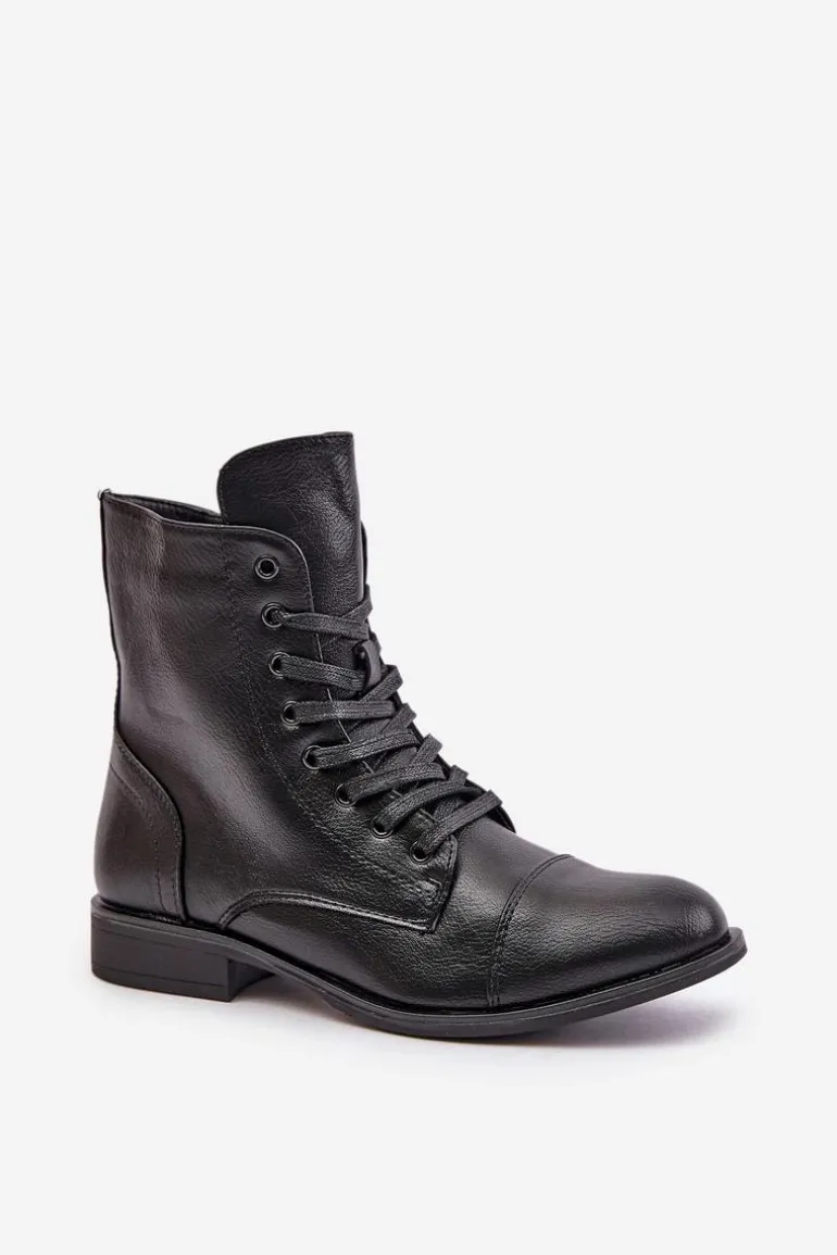 Ocieplane Botki Z Eko Skóry Na Zamek Czarne Leanaris