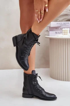 Ocieplane Botki Z Eko Skóry Na Zamek Czarne Leanaris