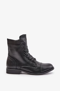 Ocieplane Botki Z Eko Skóry Na Zamek Czarne Leanaris