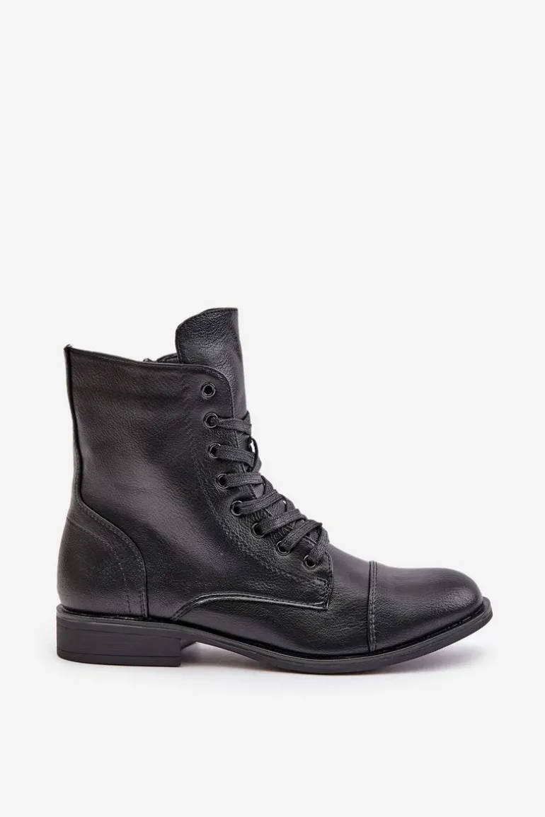 Ocieplane Botki Z Eko Skóry Na Zamek Czarne Leanaris