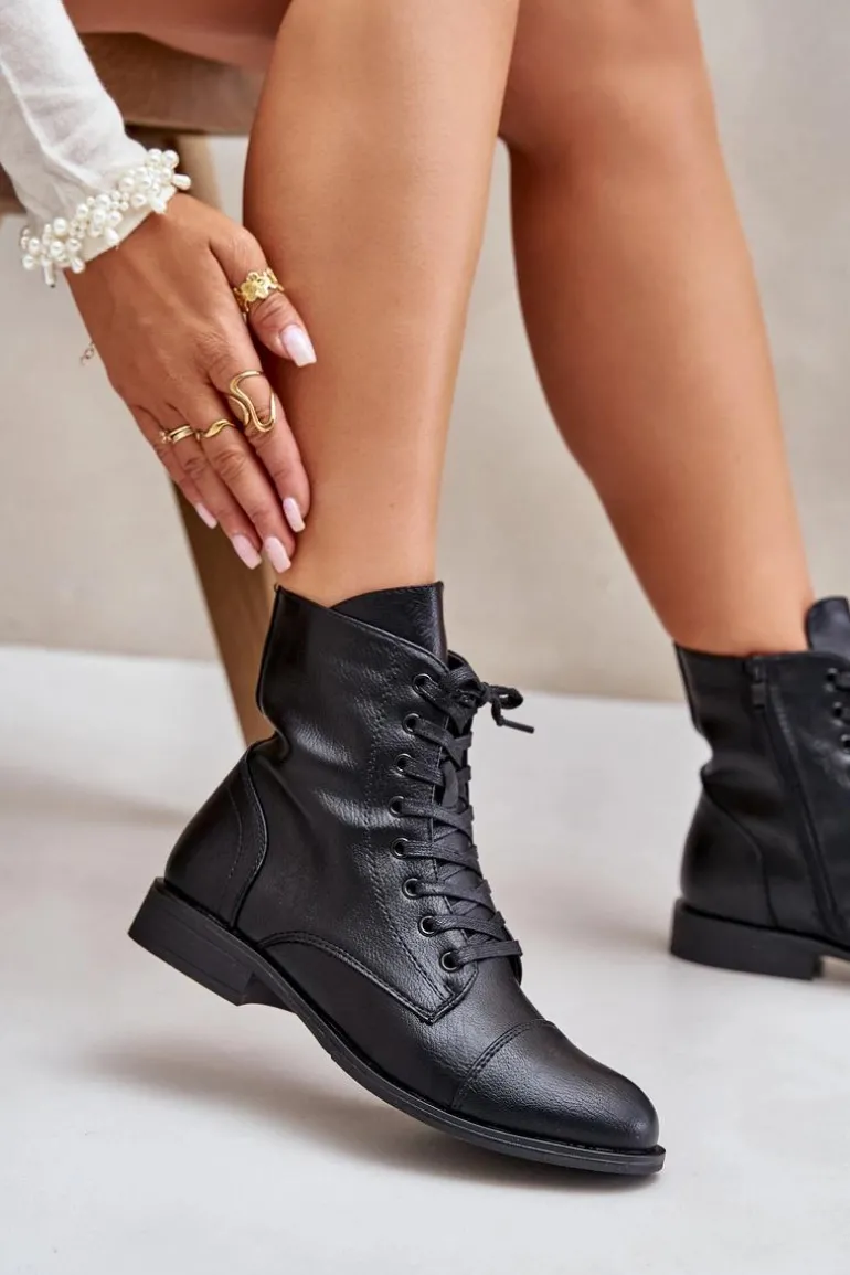 Ocieplane Botki Z Eko Skóry Na Zamek Czarne Leanaris