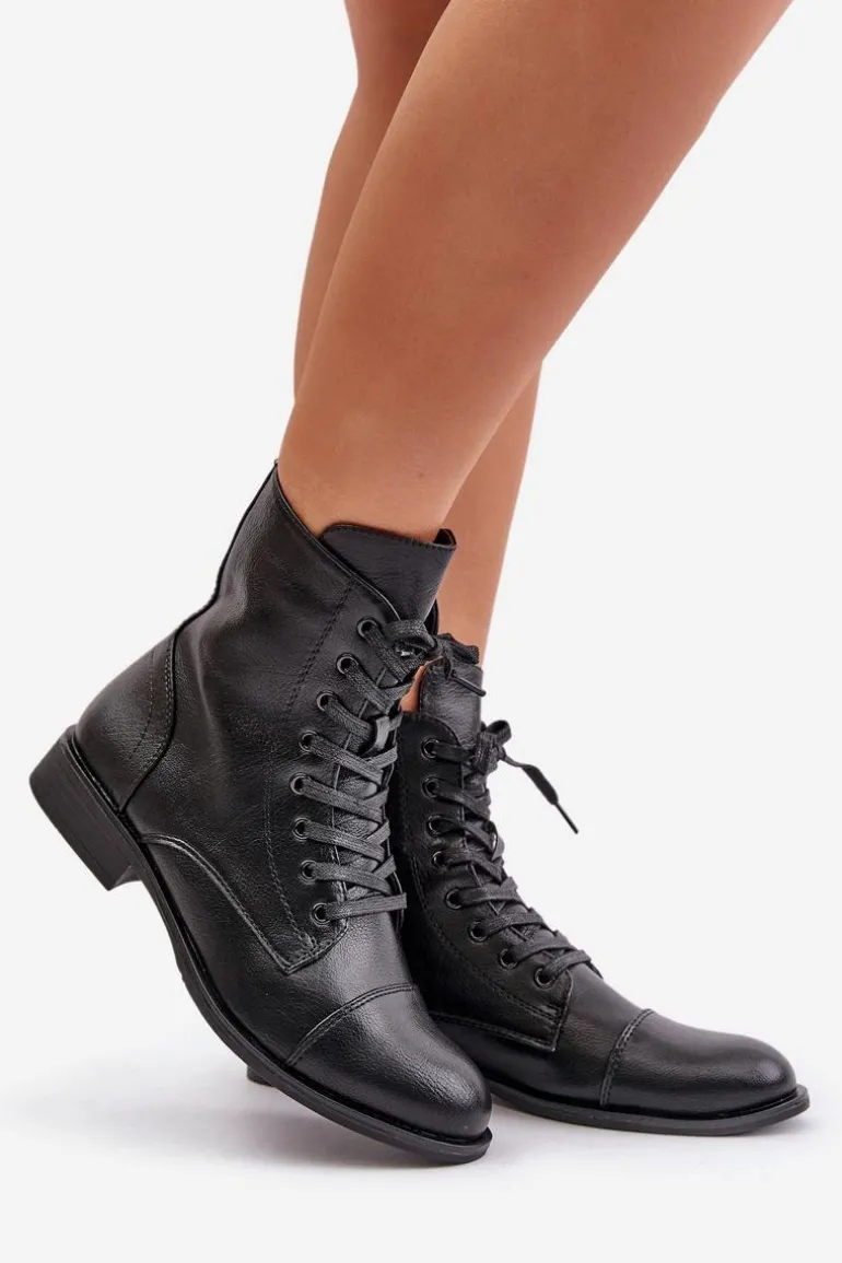 Ocieplane Botki Z Eko Skóry Na Zamek Czarne Leanaris