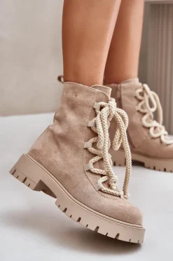 Ocieplane Botki Z Eko Zamszu Na Zamek Jasnobeżowe Caellita