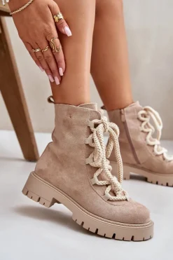 Ocieplane Botki Z Eko Zamszu Na Zamek Jasnobeżowe Caellita