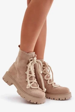 Ocieplane Botki Z Eko Zamszu Na Zamek Jasnobeżowe Caellita
