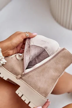 Ocieplane Botki Z Eko Zamszu Na Zamek Jasnobeżowe Caellita