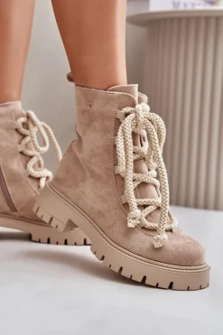 Ocieplane Botki Z Eko Zamszu Na Zamek Jasnobeżowe Caellita