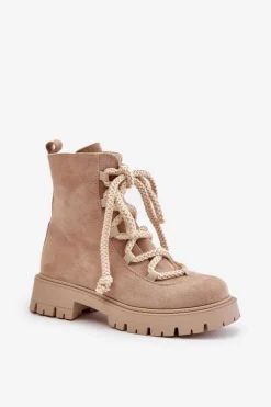 Ocieplane Botki Z Eko Zamszu Na Zamek Jasnobeżowe Caellita
