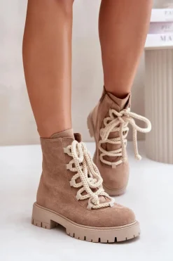 Ocieplane Botki Z Eko Zamszu Na Zamek Beżowe Caellita