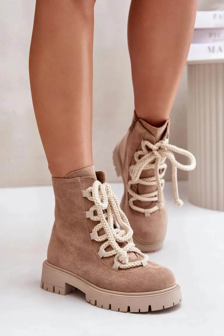 Ocieplane Botki Z Eko Zamszu Na Zamek Beżowe Caellita