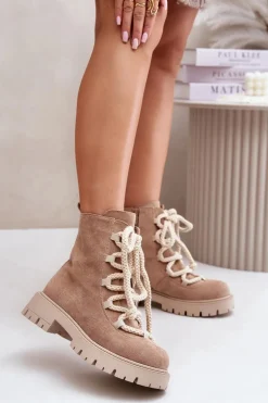 Ocieplane Botki Z Eko Zamszu Na Zamek Beżowe Caellita