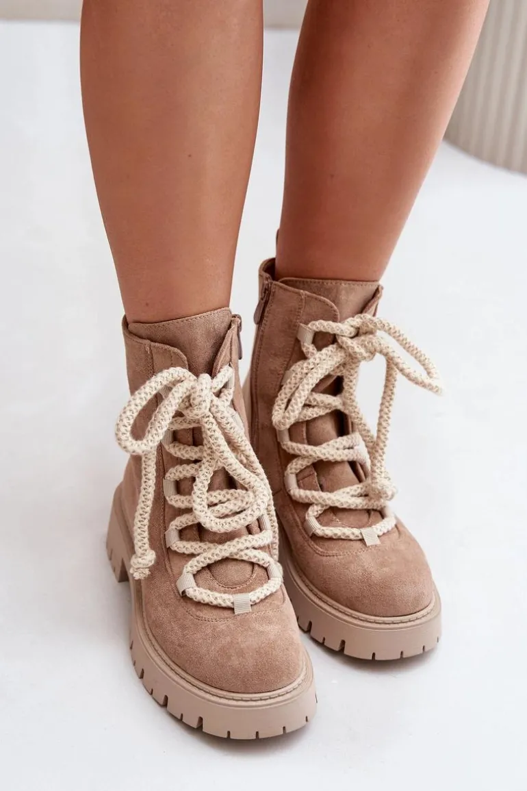 Ocieplane Botki Z Eko Zamszu Na Zamek Beżowe Caellita