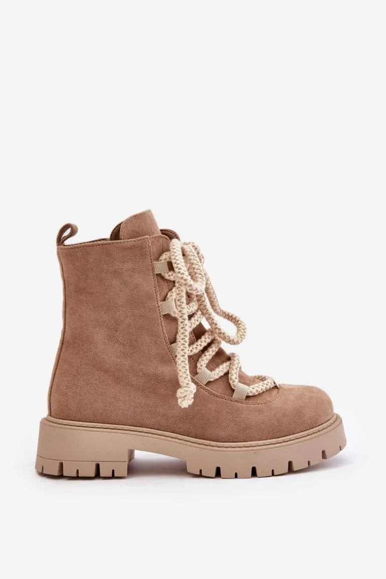 Ocieplane Botki Z Eko Zamszu Na Zamek Beżowe Caellita