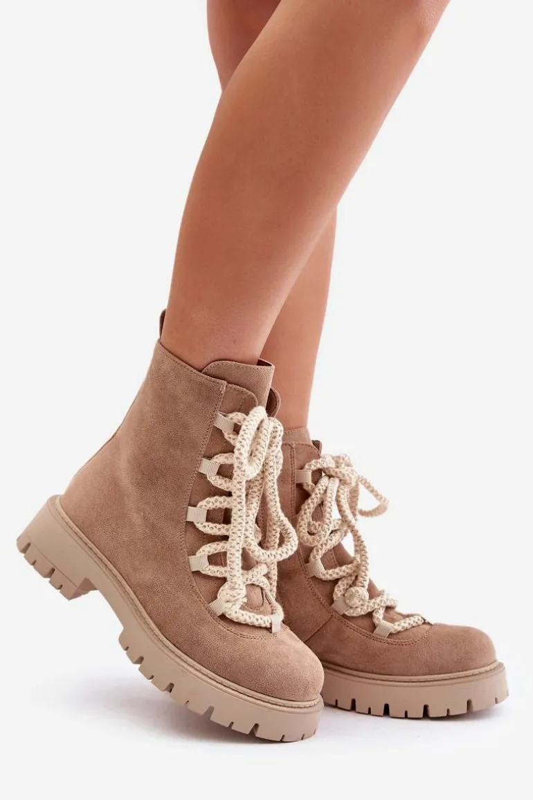 Ocieplane Botki Z Eko Zamszu Na Zamek Beżowe Caellita