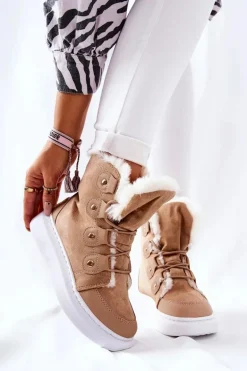 Ocieplane Botki Z Futerkiem Beżowe Hoppy