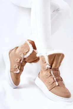 Ocieplane Botki Z Futerkiem Beżowe Hoppy