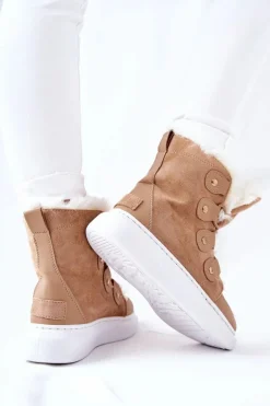 Ocieplane Botki Z Futerkiem Beżowe Hoppy