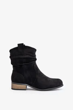 Ocieplane Botki Z Marszczeniem Na Niskim Obcasie Czarne Elletinnia