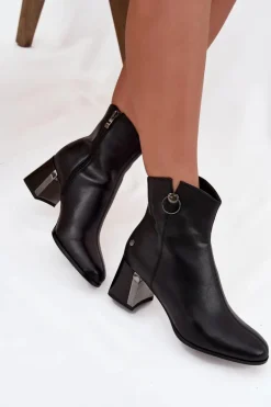 Ocieplane Botki Z Naturalnej Skóry Na Słupku Maciejka K7203-04 Czarne