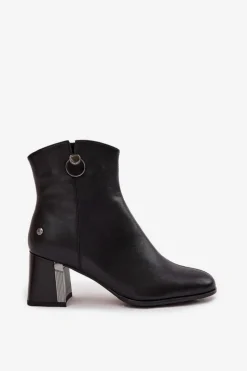 Ocieplane Botki Z Naturalnej Skóry Na Słupku Maciejka K7203-04 Czarne