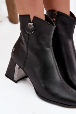 Ocieplane Botki Z Naturalnej Skóry Na Słupku Maciejka K7203-04 Czarne
