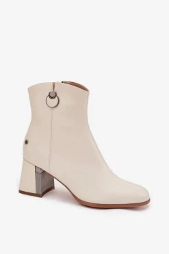 Ocieplane Botki Z Naturalnej Skóry Na Słupku Maciejka K7203-04 Beżowe
