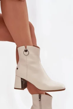 Ocieplane Botki Z Naturalnej Skóry Na Słupku Maciejka K7203-04 Beżowe