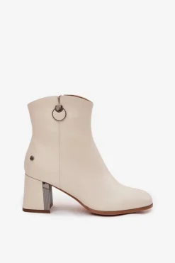 Ocieplane Botki Z Naturalnej Skóry Na Słupku Maciejka K7203-04 Beżowe