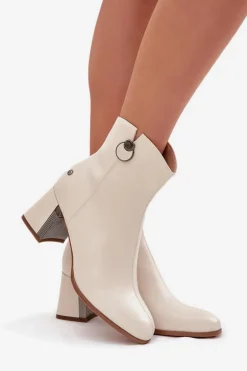 Ocieplane Botki Z Naturalnej Skóry Na Słupku Maciejka K7203-04 Beżowe