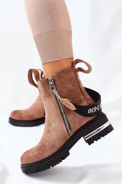 Ocieplane Botki Z Suwakiem Brązowe Cortona