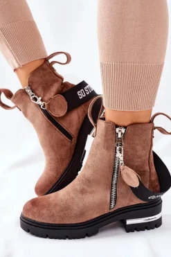 Ocieplane Botki Z Suwakiem Brązowe Cortona