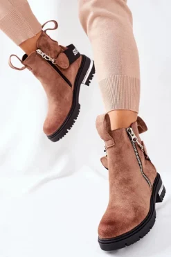 Ocieplane Botki Z Suwakiem Brązowe Cortona