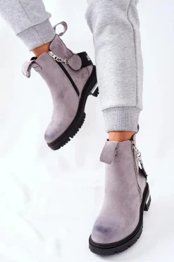 Ocieplane Botki Z Suwakiem Szare Cortona