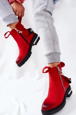 Ocieplane Botki Z Suwakiem Czerwone Cortona