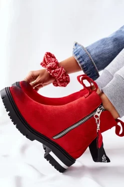 Ocieplane Botki Z Suwakiem Czerwone Cortona