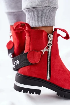 Ocieplane Botki Z Suwakiem Czerwone Cortona