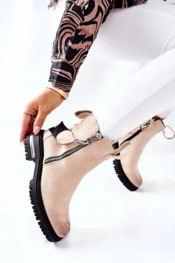 Ocieplane Botki Z Suwakiem Beżowe Cortona