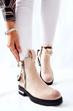 Ocieplane Botki Z Suwakiem Beżowe Cortona