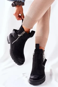 Ocieplane Botki Z Suwakiem Czarne Cortona