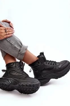 Ocieplane Buty Sportowe Damskie Sznurowane Czarne Dejana