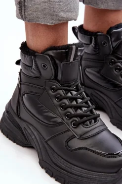 Ocieplane Buty Sportowe Damskie Sznurowane Czarne Dejana