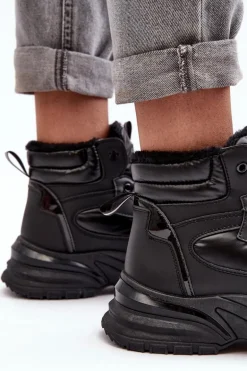 Ocieplane Buty Sportowe Damskie Sznurowane Czarne Dejana