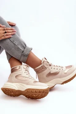 Ocieplane Buty Sportowe Damskie Sznurowane Beżowe Dejana