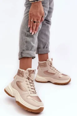 Ocieplane Buty Sportowe Damskie Sznurowane Beżowe Dejana