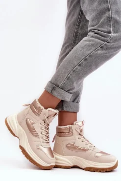 Ocieplane Buty Sportowe Damskie Sznurowane Beżowe Dejana
