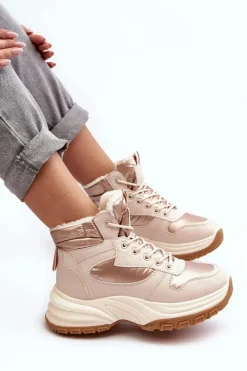 Ocieplane Buty Sportowe Damskie Sznurowane Beżowe Dejana